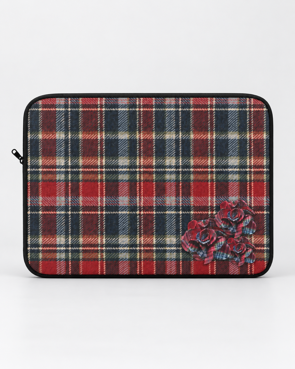 Rogue Rosette Plaid Padded Laptop Sleeve | Red & Navy Floral Computer Case