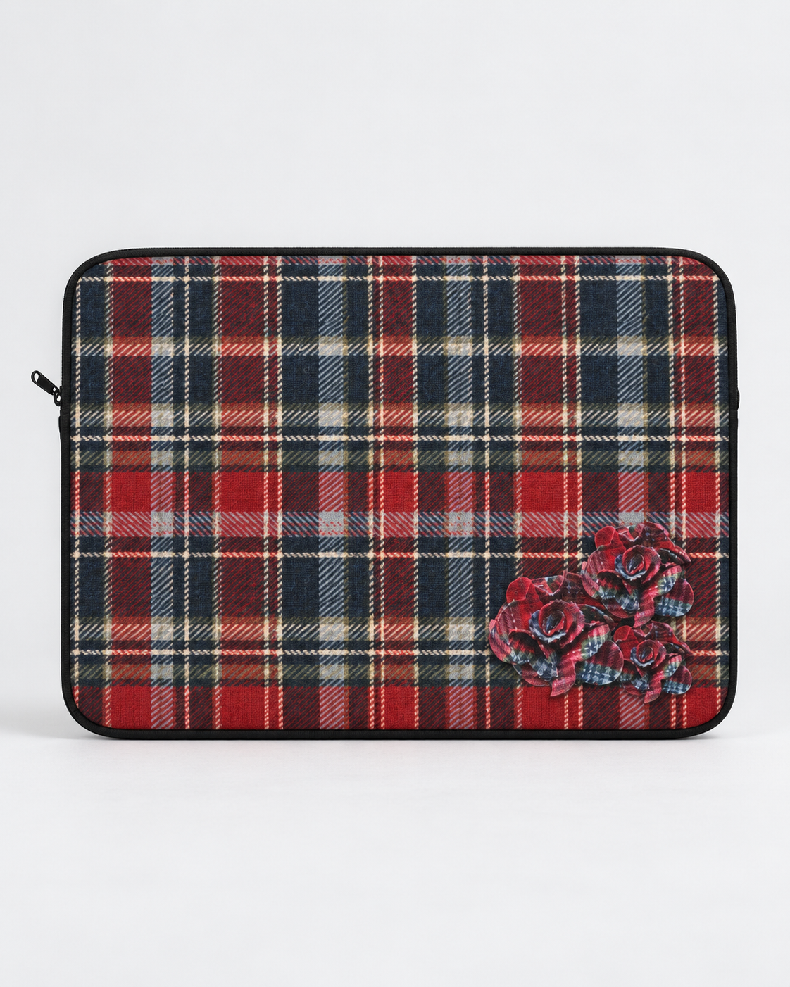 Rogue Rosette Plaid Padded Laptop Sleeve | Red & Navy Floral Computer Case