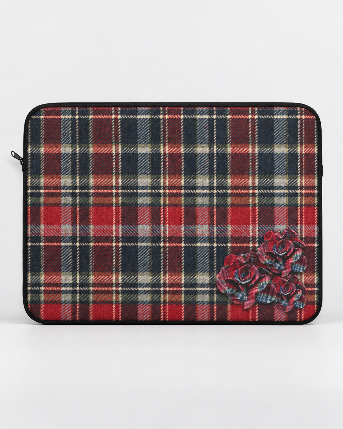 Rogue Rosette Plaid Padded Laptop Sleeve | Red & Navy Floral Computer Case