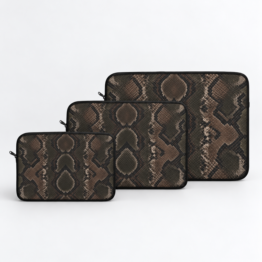 Python Allure Padded Laptop Sleeve | Olive & Brown Snakeskin Print Computer Case