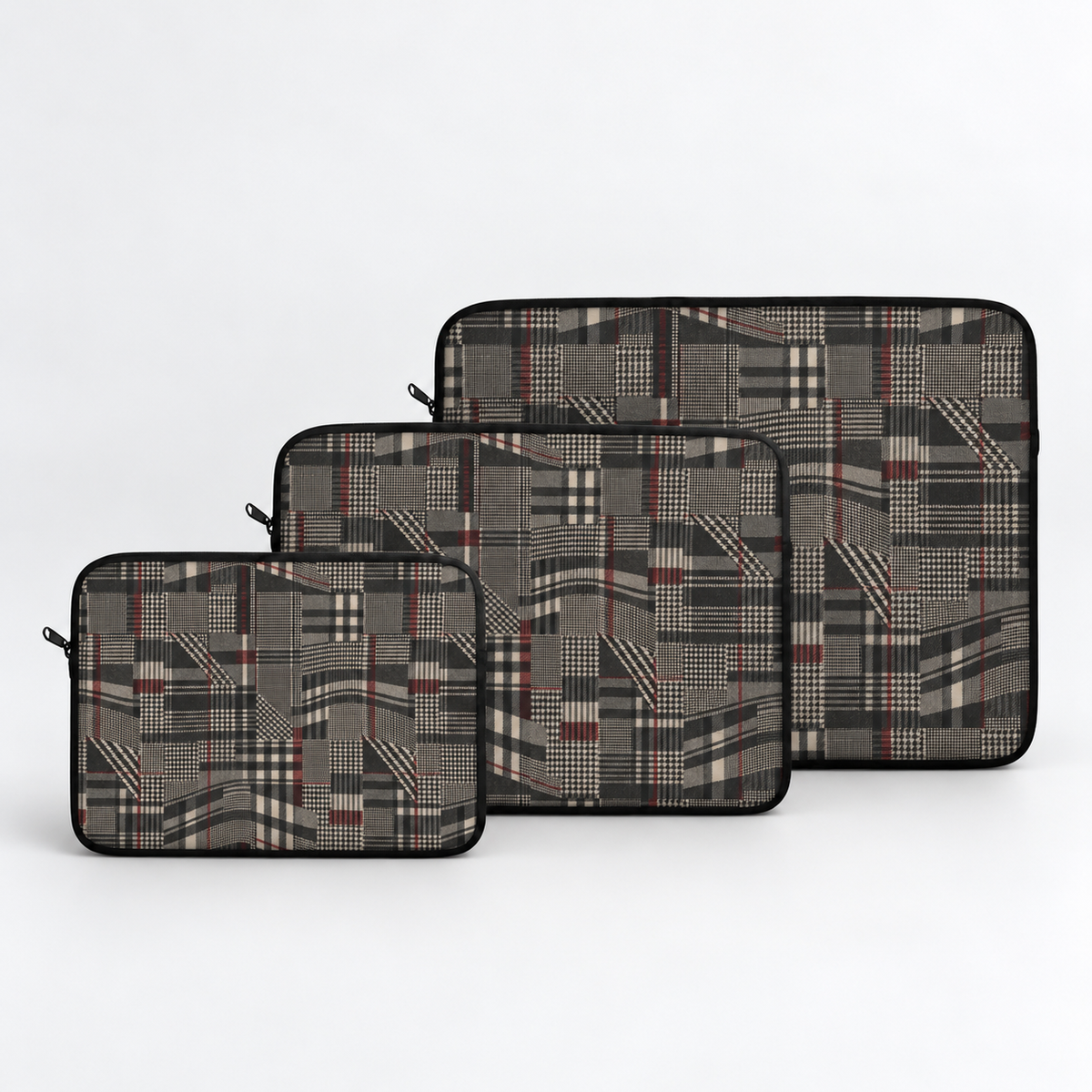 Plaid Rebellion Padded Laptop Sleeve | Charcoal Patchwork Plaid Computer Case