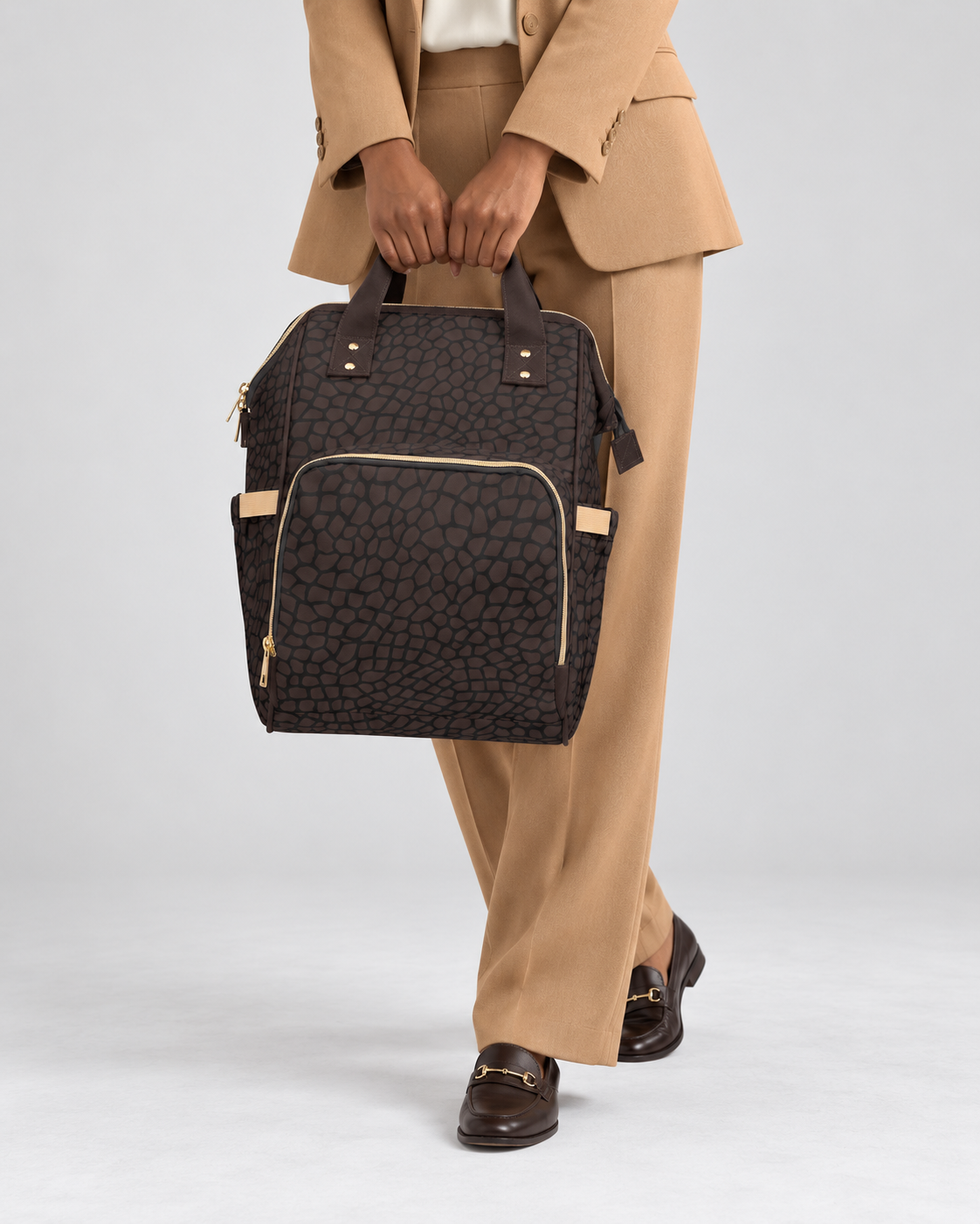 Giraffe Print Commuter Backpack | Brown & Black Women’s Work & Travel Bag