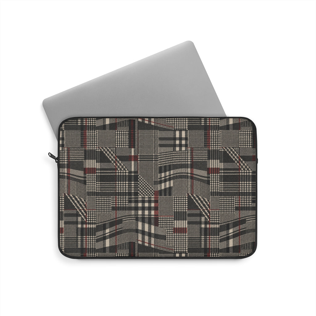 Plaid Rebellion Padded Laptop Sleeve | Charcoal Patchwork Plaid Computer Case