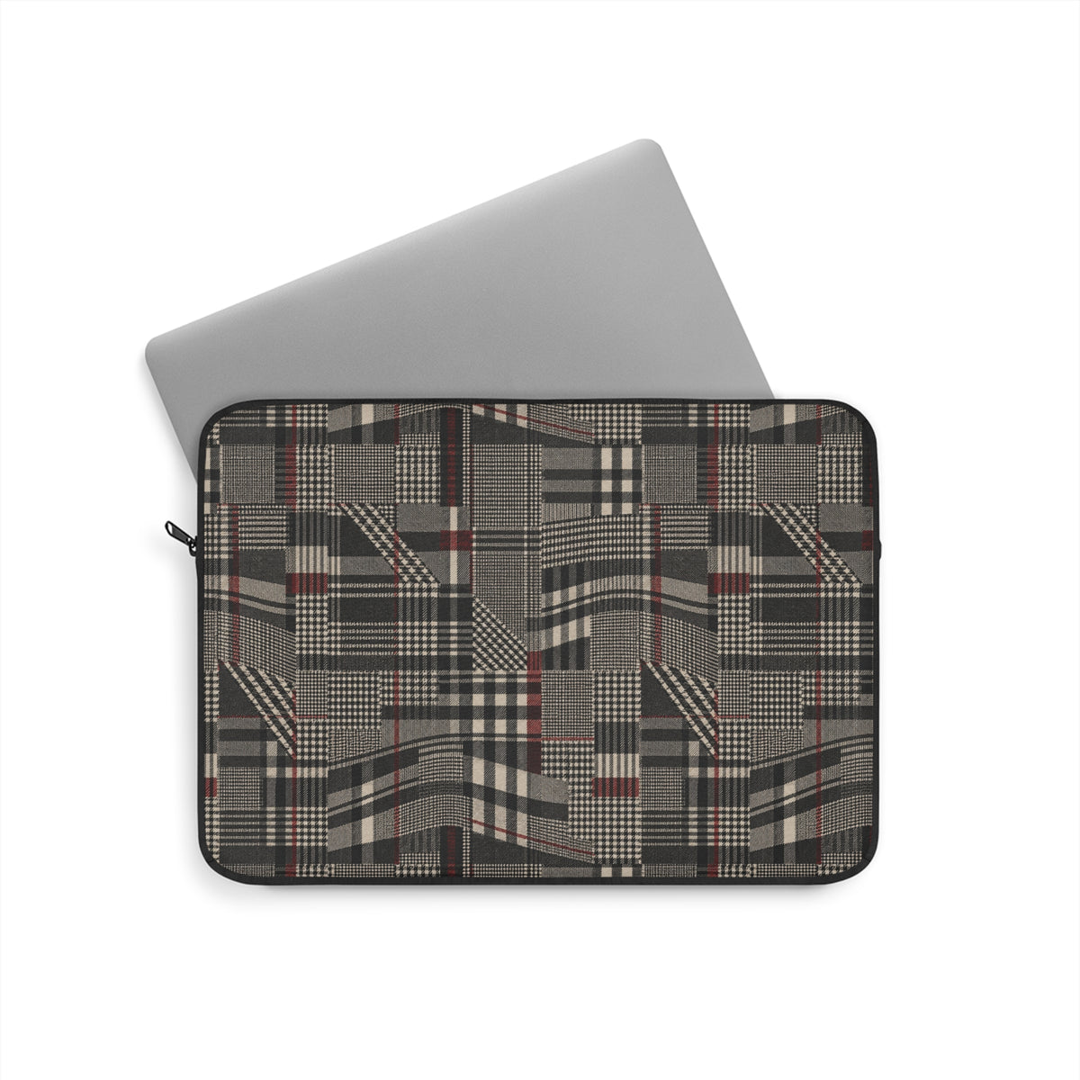 Plaid Rebellion Padded Laptop Sleeve | Charcoal Patchwork Plaid Computer Case
