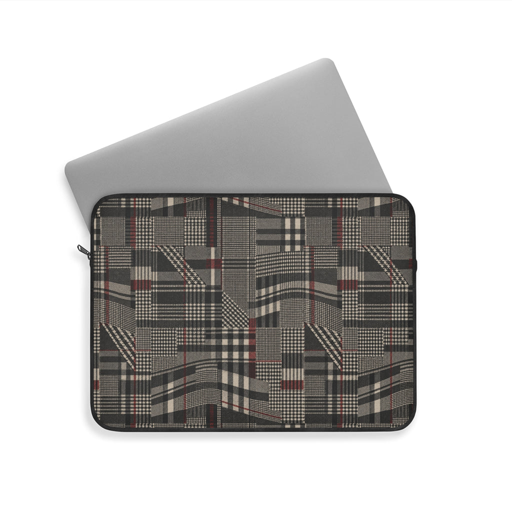 Plaid Rebellion Padded Laptop Sleeve | Charcoal Patchwork Plaid Computer Case