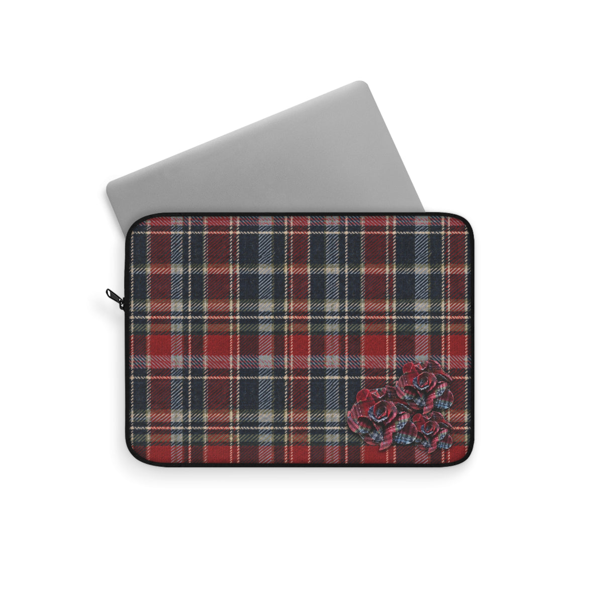Rogue Rosette Plaid Padded Laptop Sleeve | Red & Navy Floral Computer Case