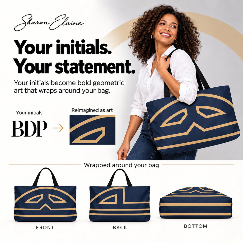 Bold Personalized Monogram Weekender Tote Bag – Navy & Camel