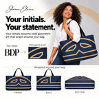 Bold Personalized Monogram Weekender Tote Bag – Navy & Camel