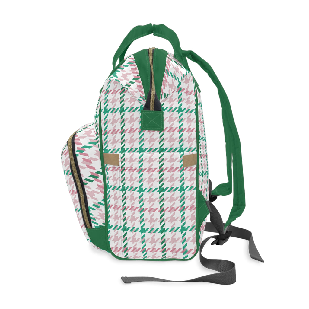 Houndstooth & Stripes Commuter Backpack, Pink & Green