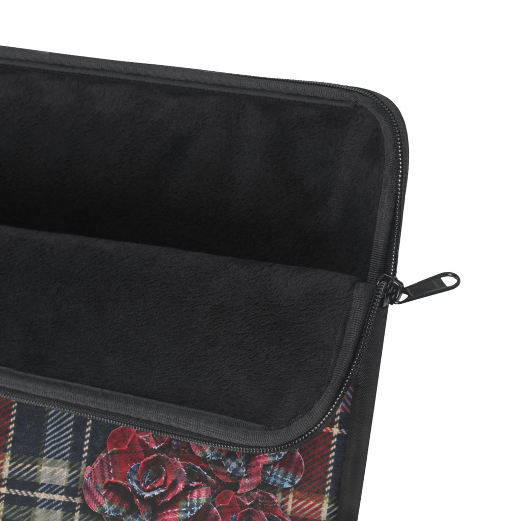 Rogue Rosette Plaid Padded Laptop Sleeve | Red & Navy Floral Computer Case