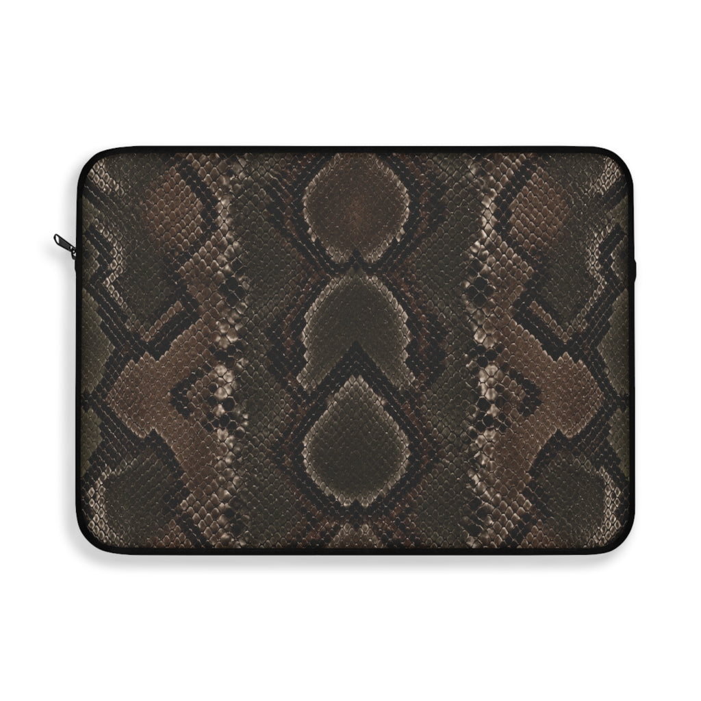 Python Allure Padded Laptop Sleeve | Olive & Brown Snakeskin Print Computer Case