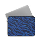 Blue Tiger Stripe Padded Laptop Sleeve | Navy & Royal Blue Animal Print Computer Case