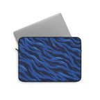 Blue Tiger Stripe Padded Laptop Sleeve | Navy & Royal Blue Animal Print Computer Case