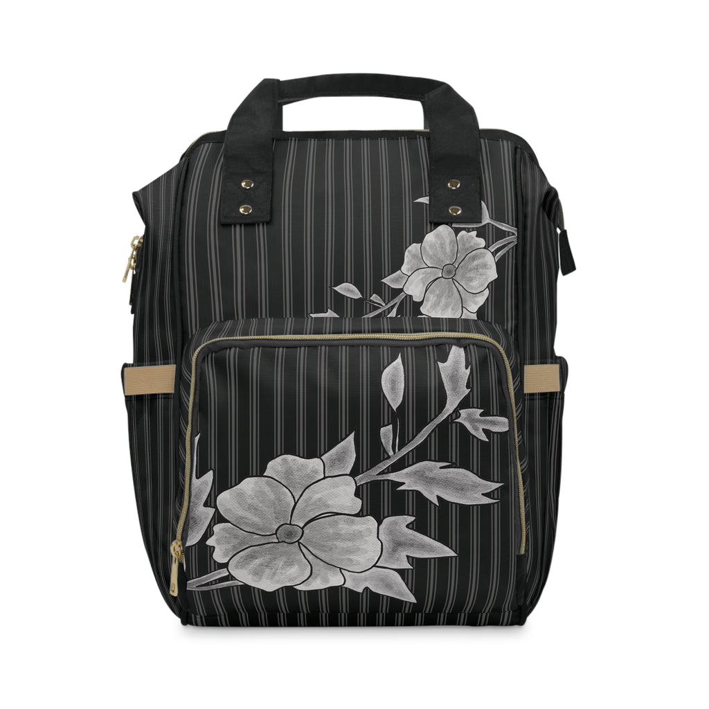 Pinstripe in Bloom Commuter Backpack, Black/Gray