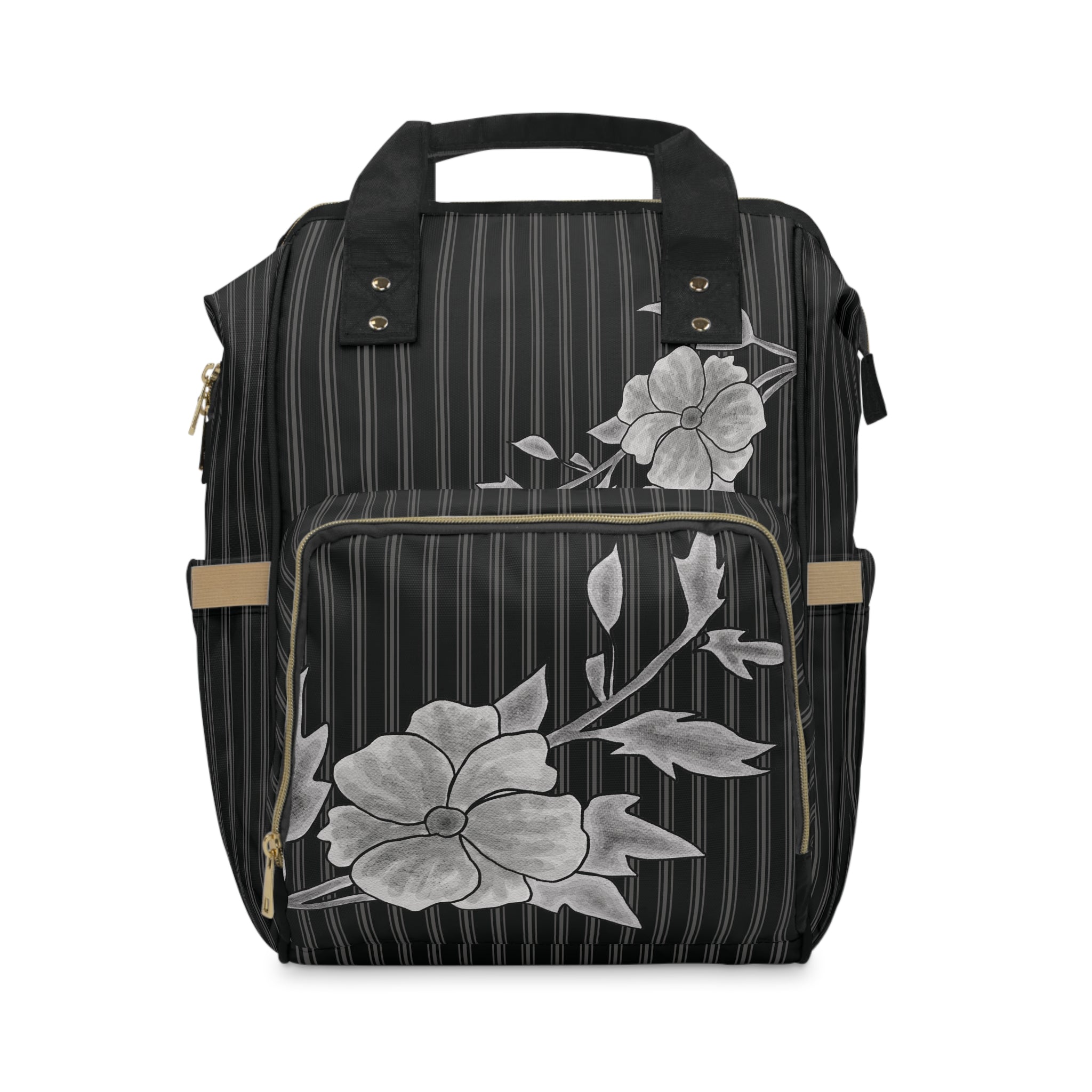 Pinstripe in Bloom Commuter Backpack, Black/Gray