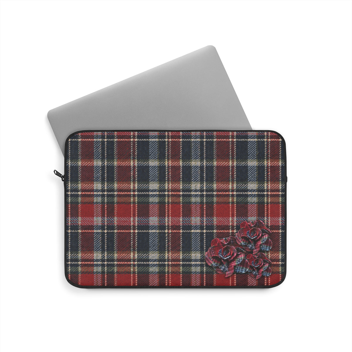 Rogue Rosette Plaid Padded Laptop Sleeve | Red & Navy Floral Computer Case