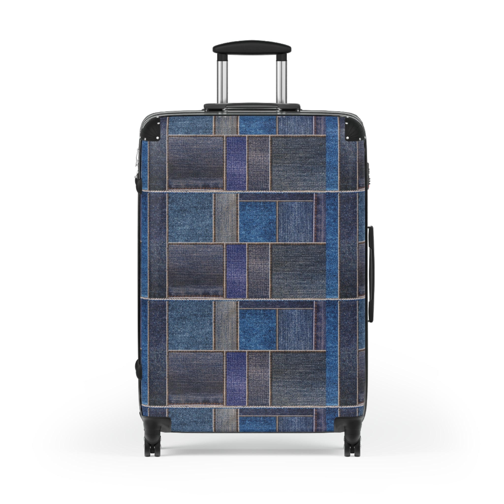 Patchwork Denim Print Hard-Shell Luggage