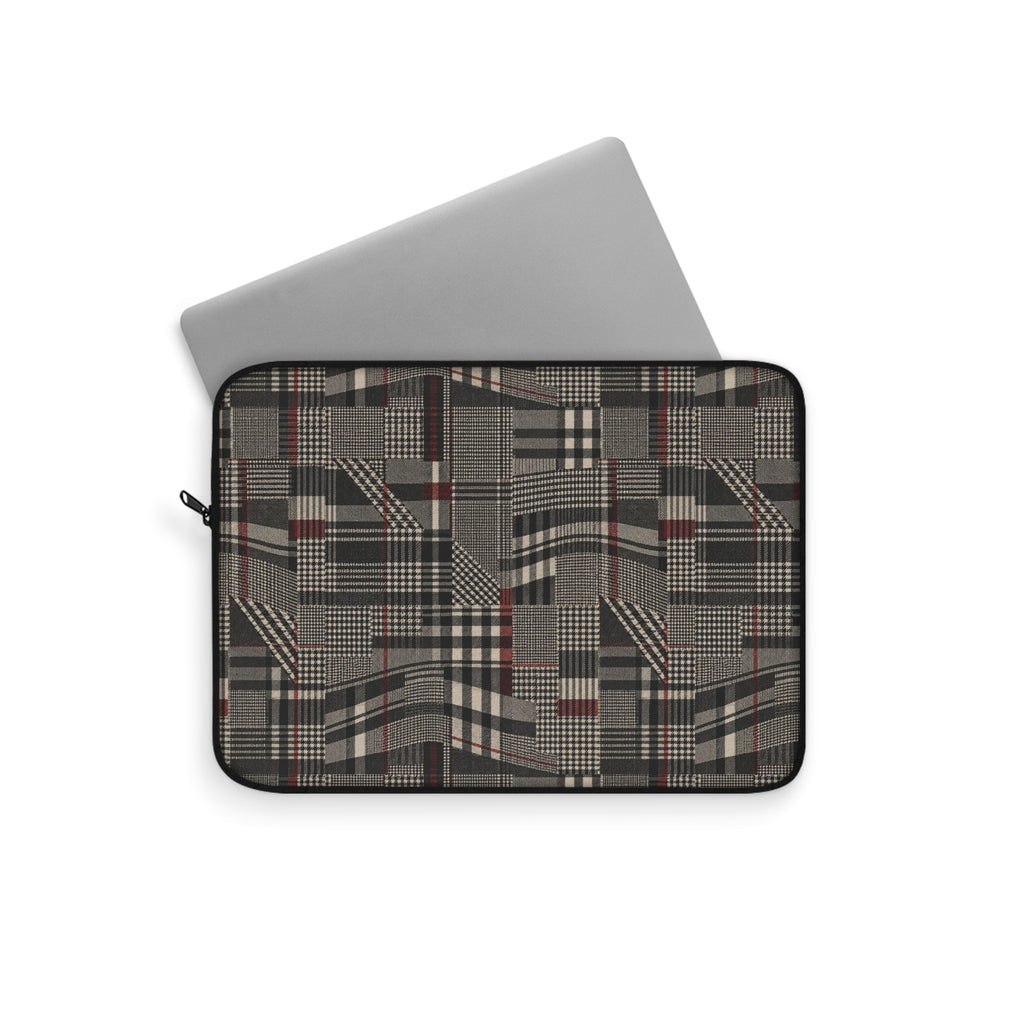 Plaid Rebellion Padded Laptop Sleeve | Charcoal Patchwork Plaid Computer Case