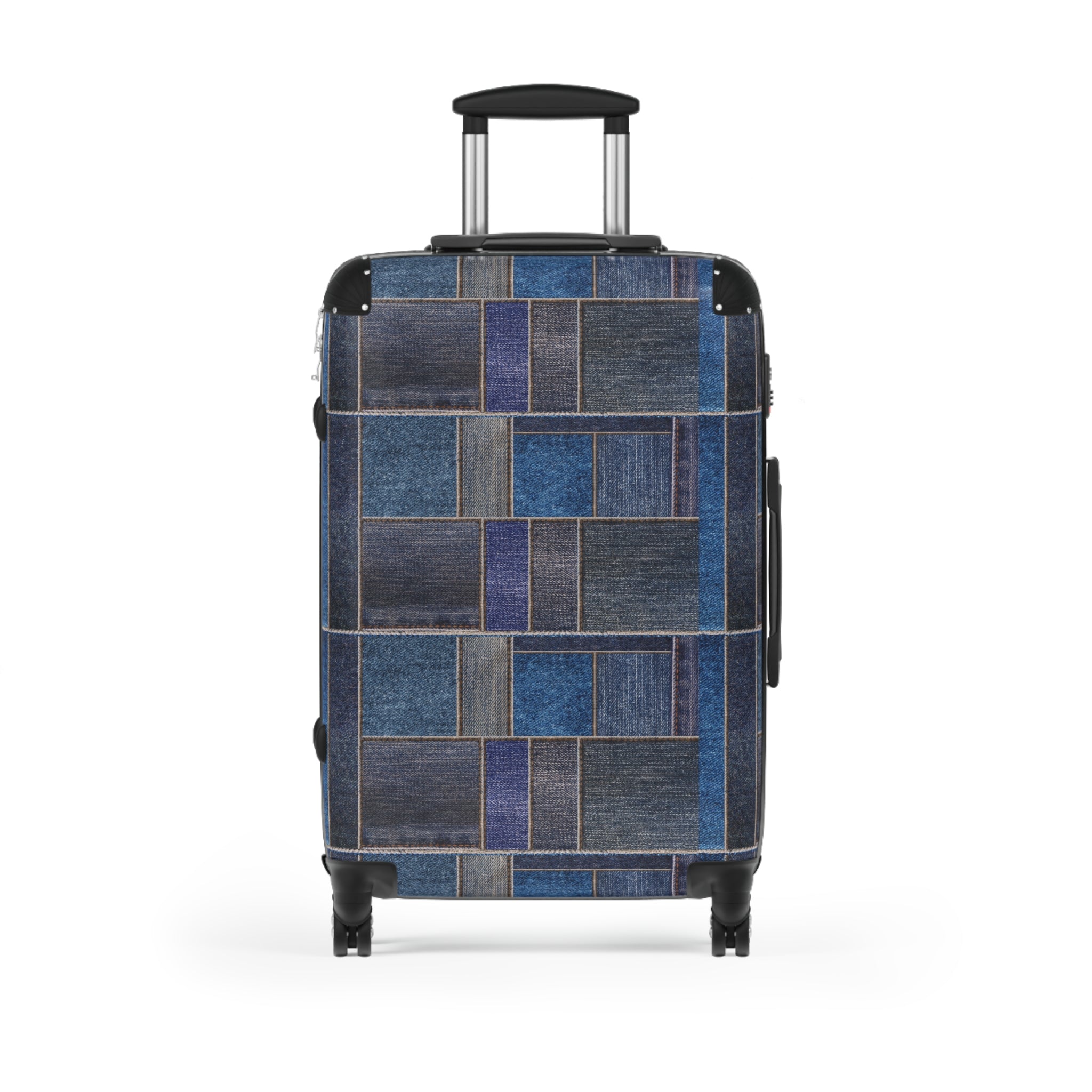 Patchwork Denim Print Hard-Shell Luggage