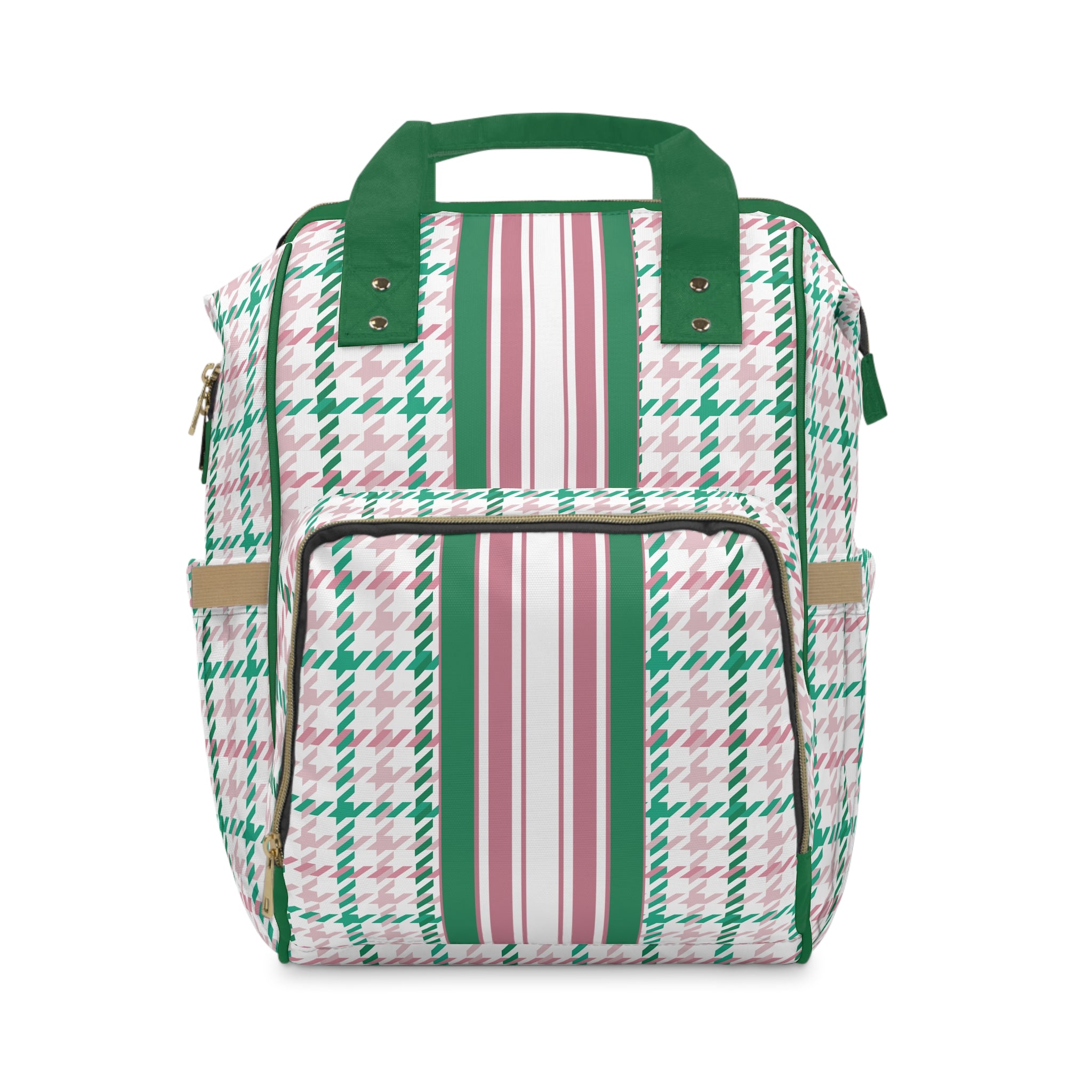 Houndstooth & Stripes Commuter Backpack, Pink & Green