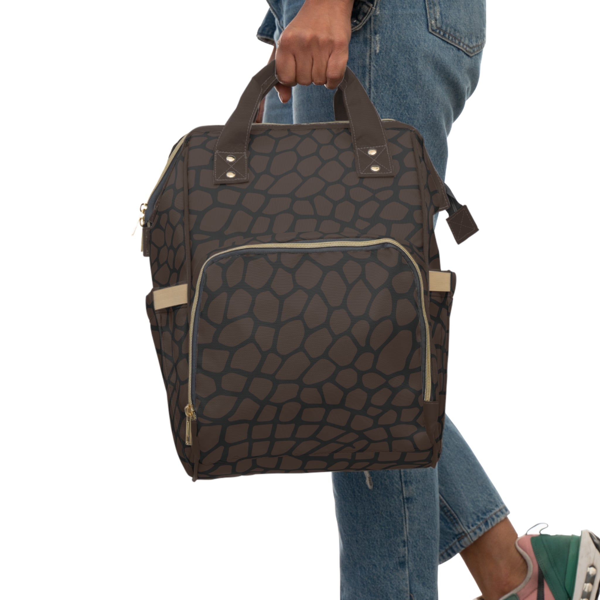 Giraffe Print Commuter Backpack, Brown/Black