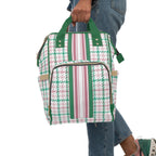 Houndstooth & Stripes Commuter Backpack, Pink & Green