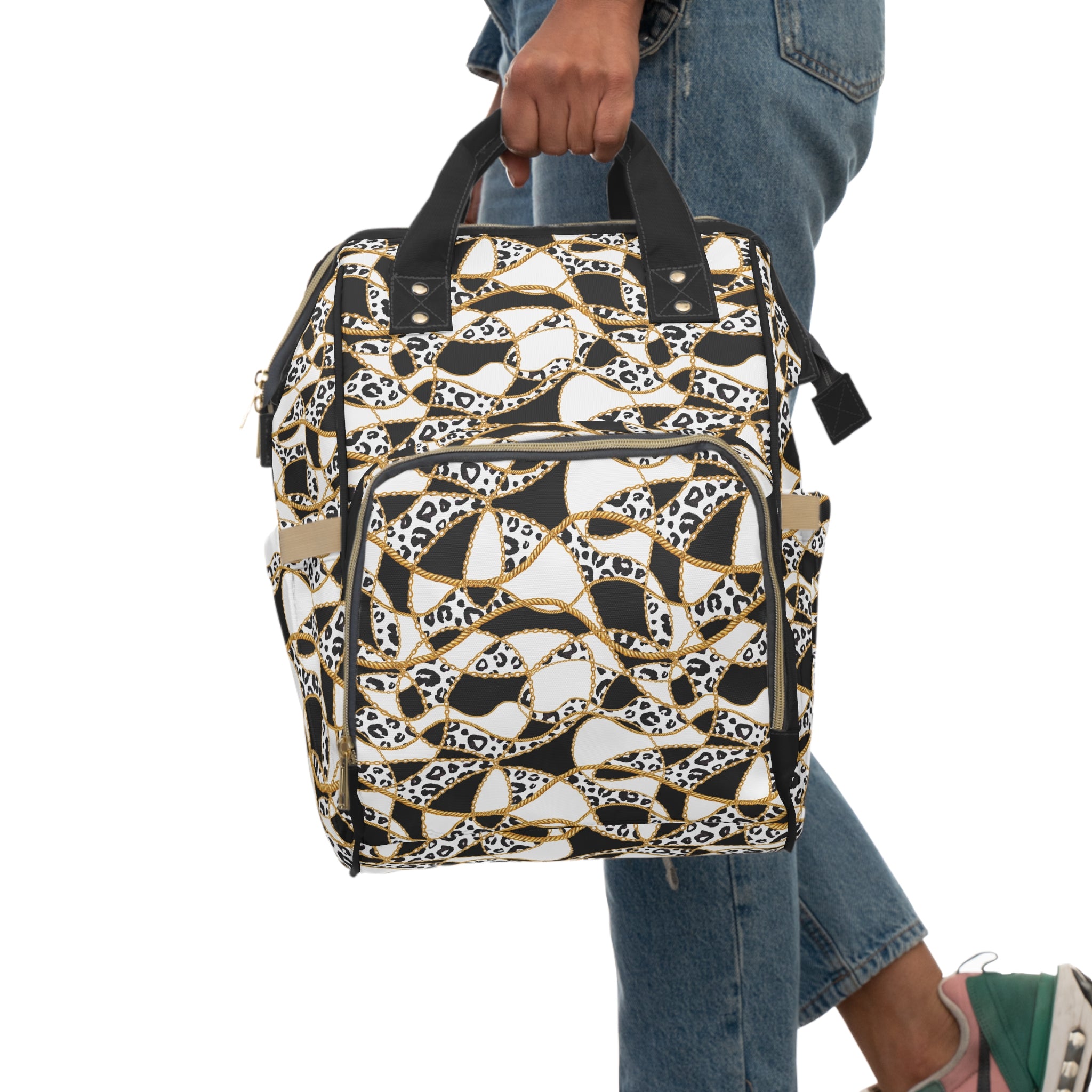 Gilded Safari Commuter Backpack, Ivory/Black/Gold