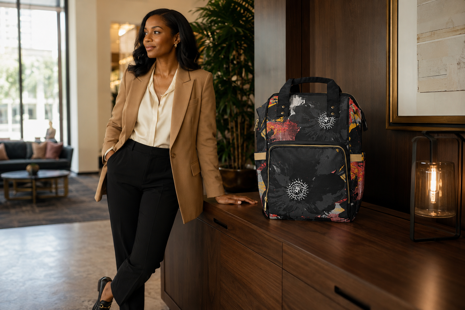 Floral Noir Commuter Backpack