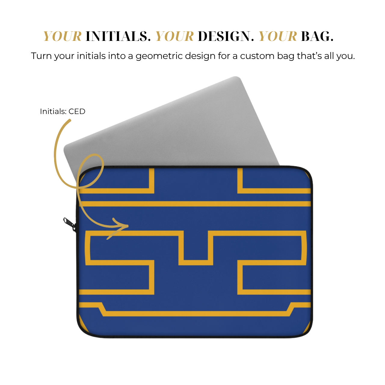 Personalized Laptop Sleeve Protective Case, Blue/Yellow Gold